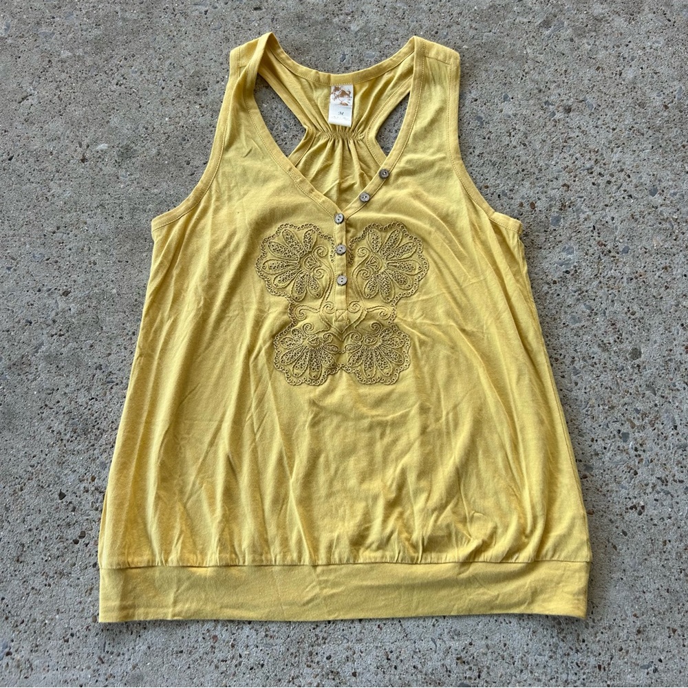 Women’s Y2K Style Yellow Top Butterfly Floral Embroidery Size Medium